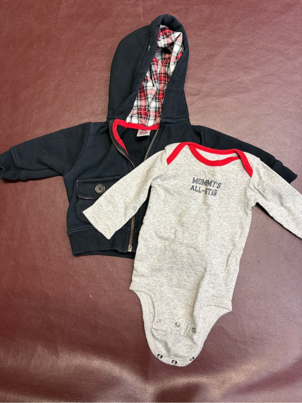Carter's Navy Hoodie with Red Trim and Gray Bodysuit